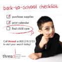 Back-to-school checklist. 1. Purchase Supplies 2. Print Calendar 3. Find Child Care (circled in red)